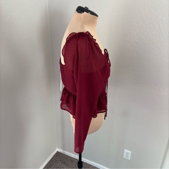VIGOSS Ruffle Chiffon Top in Cherry Size Medium NEW - Picture 6 of 15